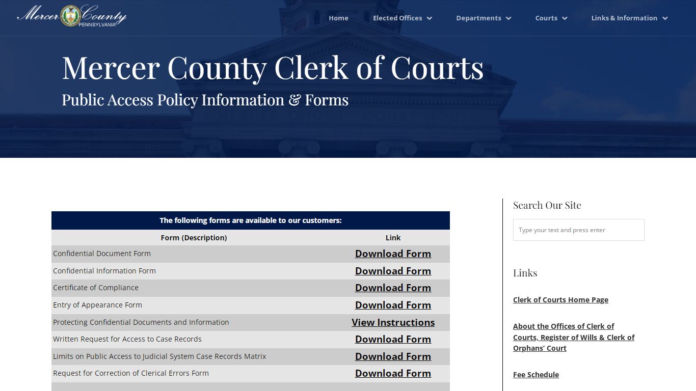 Mercer County Clerk of Courts - Mercer County, Pennsylvania